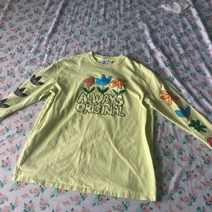 Adidas Women Long Sleeve Yellow Retro Groovy Y2K Hippie Flower 70’s Style Shirt
